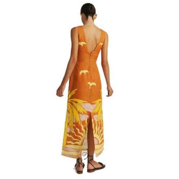 New Anthropologie Cala De La Cruz 100%Linen Orange Simone Maxi Dress Size Medium - Picture 2 of 8